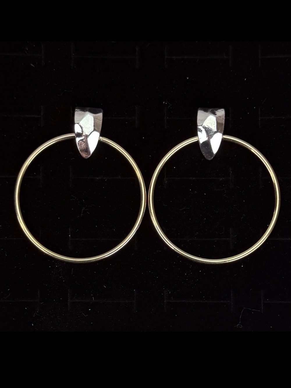 Beautiful Silvertone and goldtone hammered accent pierced earrings